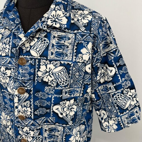 Vintage Blue Hawaiian Shirt Finding Nemo Floral Large Buttons Size‎ L - Picture 2 of 8